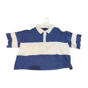 Crop polo shirt Jr girls size L new with tag blue and white